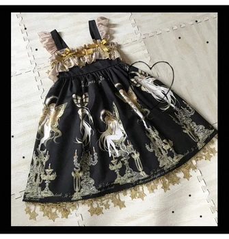 Sweet lolita trak dress vintage bowknot srčkan tiskanje visoko pasu princesa viktorijanski obleko kawaii dekle gothic lolita cos loli 30190