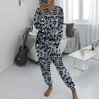 Ženske Pižame iz Novih Priložnostne Srčkan Print Homewear Ženske Pižame Dolge Hlače Sleepwear Doma Obleko Ženske Pižame 2-delni Set 30637
