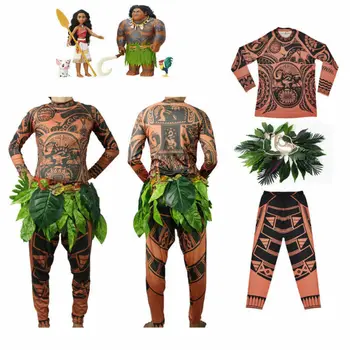 Moana Maui Tattoo T Shirt/Hlače Halloween Odraslih Moški Ženske Cosplay Kostume z Listi, Dekor Blattern Halloween Odraslih Cosplay 30704
