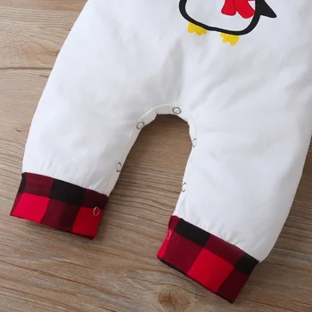 Nov Baby Božič Oblačila Baby Dekle Obleko Luštna Rogovja Pingvin Mozaik Kariran Dolg Rokav Baby Jumpsuit Baby Romper 0-18 M 0