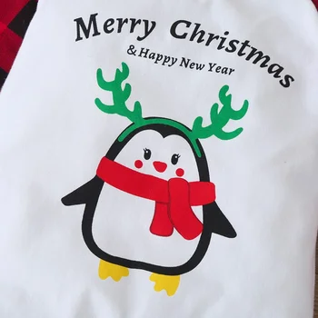 Nov Baby Božič Oblačila Baby Dekle Obleko Luštna Rogovja Pingvin Mozaik Kariran Dolg Rokav Baby Jumpsuit Baby Romper 0-18 M 4