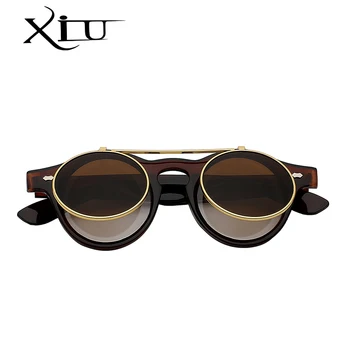 XIU Flip Up Krog Odtenek sončna Očala Retro Vintage Moški Ženske blagovne Znamke Oblikovalec sončna Očala Punk Klasična Očala UV400 31026