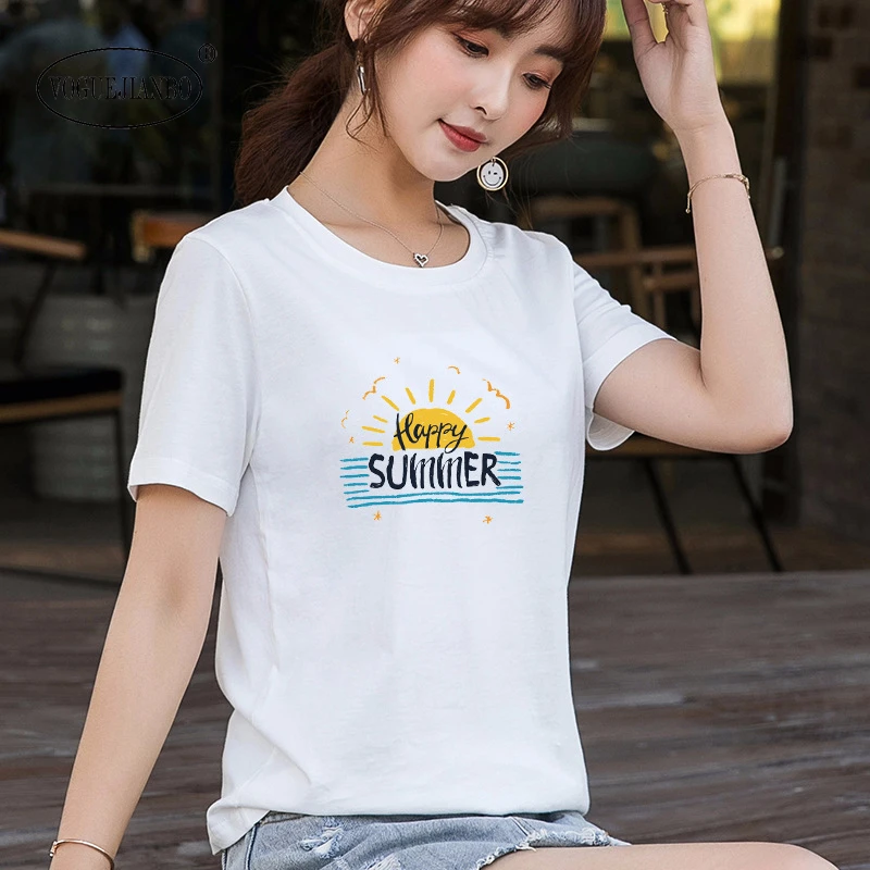 2020 poletje novi modi ženske obleke krog vratu t-shirt kratek rokav korejski svoboden slog priložnostne dno tiskanje bodycon vrhovi 4