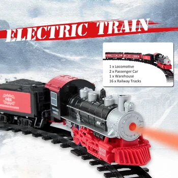 Electric Light Retro Vlak Igrača Nastavite Okraski Z Železniške Električni Skladb Klasične Nastavite Igrače Otroke Novo Leto Božična Darila 5