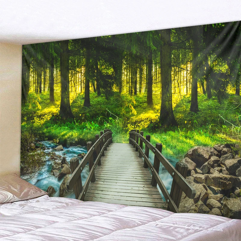 Prvotni gozd lesenega mostu tiskanje steni visi 3d digitalni tisk, tapiserija, doma dekoracijo 2