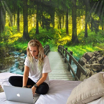 Prvotni gozd lesenega mostu tiskanje steni visi 3d digitalni tisk, tapiserija, doma dekoracijo 0
