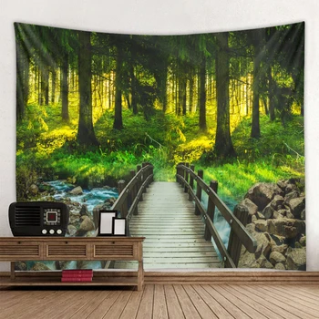 Prvotni gozd lesenega mostu tiskanje steni visi 3d digitalni tisk, tapiserija, doma dekoracijo 1