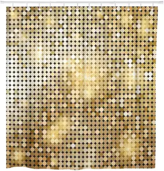 Rumeno Zlato Zlato Svetleče Mozaik v Disco Krogla Povzetek Tuš Zavesa Nepremočljiva Tkanine iz Poliestra 72 x 78 Cm, s Trnkov 0