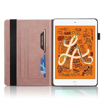 Emboss Drevo Usnja Flip Book Ohišje Za iPad Mini 1 2 3 4 5 Auto Sleep / Wake Kartico sim Denarnice Stoji Cover Za iPad Mini 5 4 3 32266