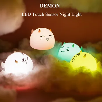 Touch Senzor Demon LED Nočna Lučka Risanka Silikonski namizne Svetilke USB Polnilne Spalnica Postelji Lučka za Otroke, Otroci Baby Darilo 32445