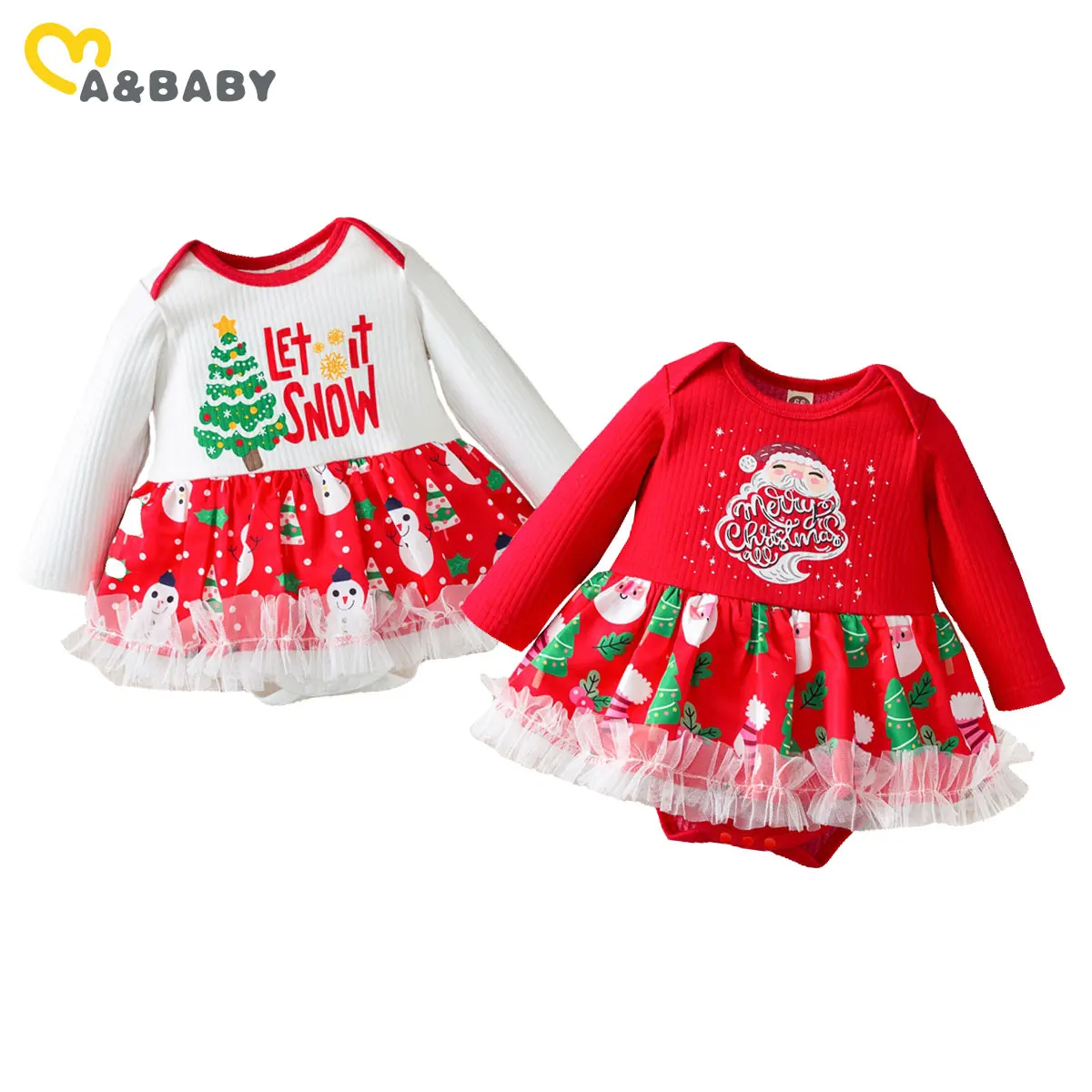 Ma&Baby 0-12M Moj 1. Božič Novorojenega Dojenčka Baby Girl Obleke z Dolgimi Rokavi Čipke Romper Pletene Jumpsuit Božič Oblačila 1