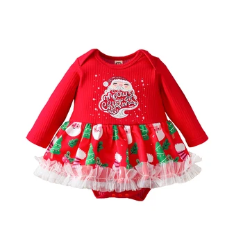 Ma&Baby 0-12M Moj 1. Božič Novorojenega Dojenčka Baby Girl Obleke z Dolgimi Rokavi Čipke Romper Pletene Jumpsuit Božič Oblačila 4