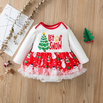 Ma&Baby 0-12M Moj 1. Božič Novorojenega Dojenčka Baby Girl Obleke z Dolgimi Rokavi Čipke Romper Pletene Jumpsuit Božič Oblačila 5
