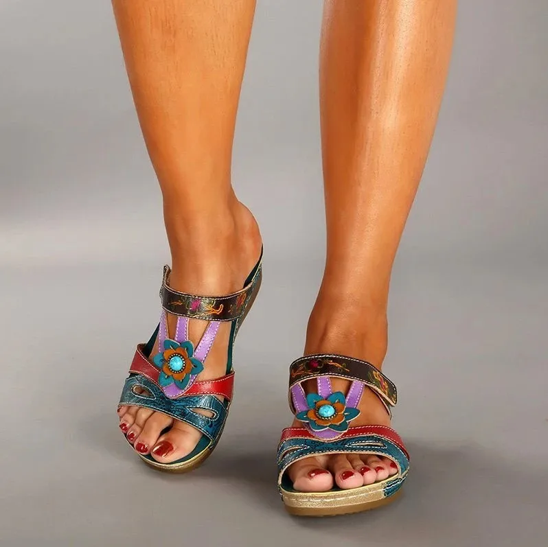 Ženske Sandali Nagnila Copate Etnične Cvet Sandali Ženske Poletne Čevlje Priložnostne Plaži Čevlji Flip Flop Chaussures Femme Platform99 0