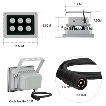 Novo Infrardeče Luči 6 Močna LED Nočno Vizijo Obseg 45/60 Stopnjo 850nm Alu luč za ostrenje lučka za Varnost IP CCTV Kamere 0