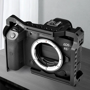 YELANGU DSLR Fotoaparat Kletko za Canon EOS R5 in R6 Vgrajen Hladno Čevelj & NATO Železniškega 1/4 Palca Arri Hole Kamera Ploščad Video Ploščad 1