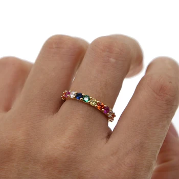 Zlato, ki je napolnjena tlakovane multi color mavrica tanke cz kup krog prst prstan za stranke, poročno darilo 2020 zadnje novo prispeli cz nakit 0