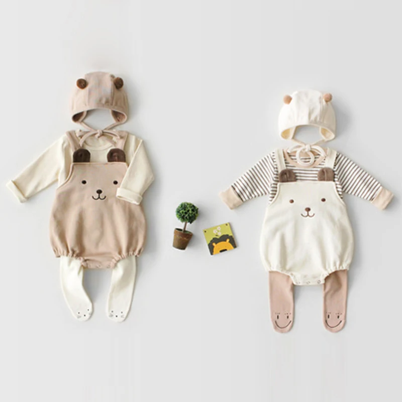 2020 Nov Baby Bodysuits Novorojenčka Risanka Jumpsuit+Klobuk Korejski Japonskem Slogu Za Malčke Dekliška Bodysuits Brez Rokavov Dojencek Dekliška Oblačila 4