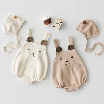 2020 Nov Baby Bodysuits Novorojenčka Risanka Jumpsuit+Klobuk Korejski Japonskem Slogu Za Malčke Dekliška Bodysuits Brez Rokavov Dojencek Dekliška Oblačila 3