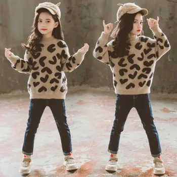 Otroci Baby dekleta Obleke, Puloverji Leopard Pleteni Pulover Priložnostne Dolg Rokav Otrok Vrhovi Toddle 3 4 5 6 7 8 9 10 11 12 leta 3