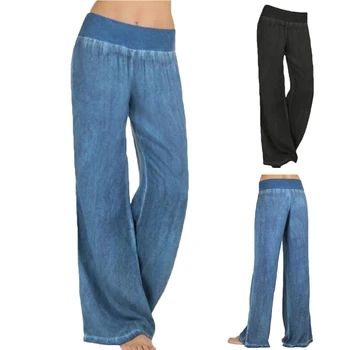Plus Velikost S-4XL udobno črno modra svoboden širok noge denim Ženske Jeans Hlače, Plus Velikost elastični pas kavboj polno dolgo 3423