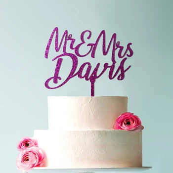 Poročna torta pokrivalo, Torto pokrivalo za poročni nakit, Gospod in Gospa torto pokrivalo, poročna torta pokrivalo kmečke, Osebno Priimek 3