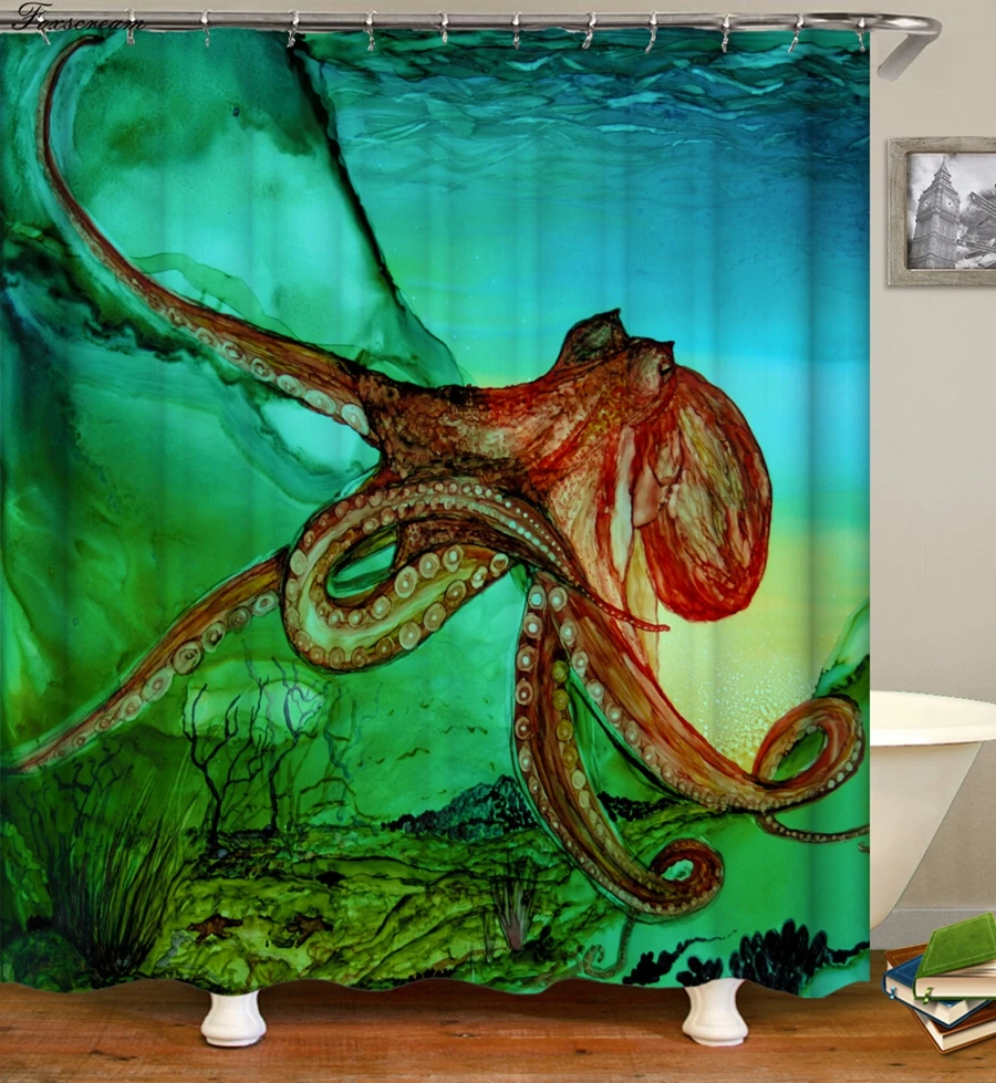 Hobotnica tuš zavese 3d kopel zavese, s trnkov kopalnica zavese tkanine smešno nepremočljiva tuš zavese ali mat 1