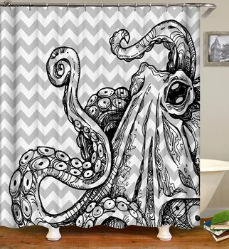 Hobotnica tuš zavese 3d kopel zavese, s trnkov kopalnica zavese tkanine smešno nepremočljiva tuš zavese ali mat 0