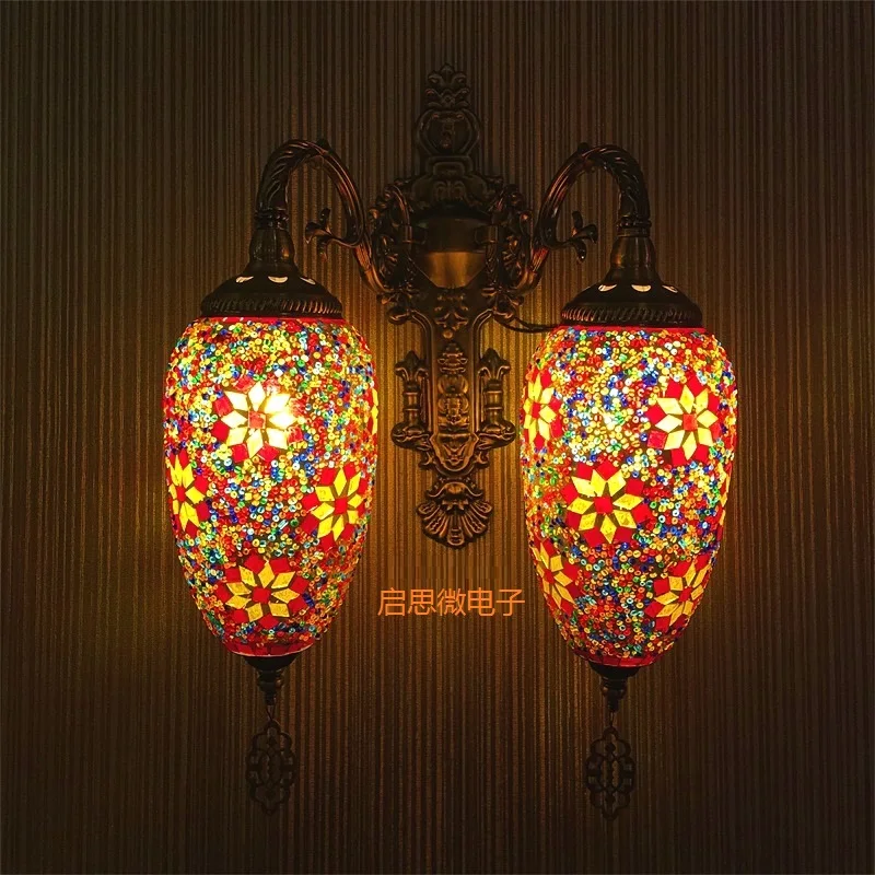 Dvojno Glave Novih mediteranskem slogu Art Deco turški Mozaik Stenske Svetilke Obrtniški mozaik Stekla romantično stenske luči 0