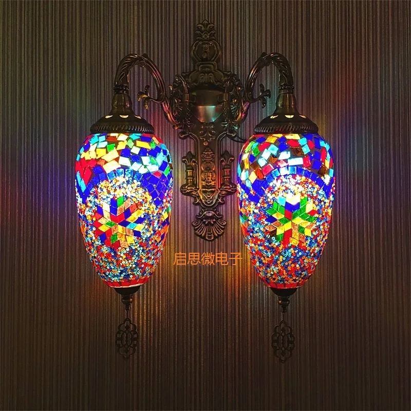 Dvojno Glave Novih mediteranskem slogu Art Deco turški Mozaik Stenske Svetilke Obrtniški mozaik Stekla romantično stenske luči 1