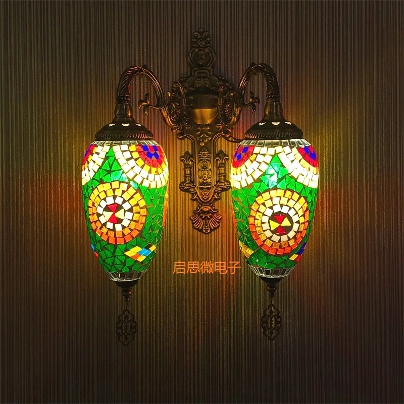 Dvojno Glave Novih mediteranskem slogu Art Deco turški Mozaik Stenske Svetilke Obrtniški mozaik Stekla romantično stenske luči 4