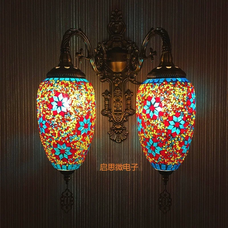 Dvojno Glave Novih mediteranskem slogu Art Deco turški Mozaik Stenske Svetilke Obrtniški mozaik Stekla romantično stenske luči 5