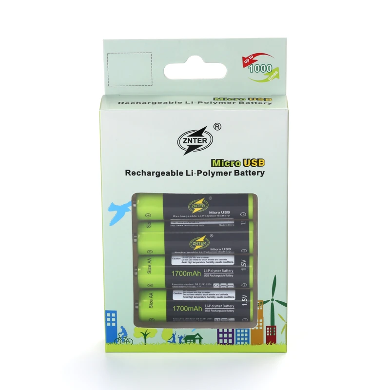 Original ZNTER 4pcs 1,5 V AA 1700mAh Baterija za Polnjenje USB Polnjenje Litij-Baterry Napolnjena Z Micro USB Kabel Padec ladijskega prometa 2