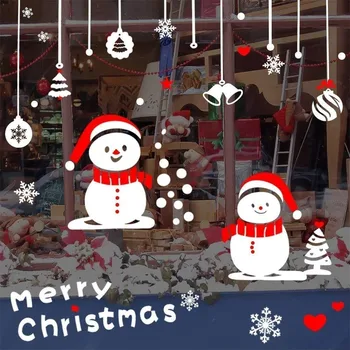 Snjegović božič Izmenljive Doma Pvc Okna Stenske Nalepke Nalepke Dekor Vroče Prodaje Božič prosojno okno Ozadje Shop N30 3565