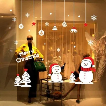 Snjegović božič Izmenljive Doma Pvc Okna Stenske Nalepke Nalepke Dekor Vroče Prodaje Božič prosojno okno Ozadje Shop N30 5