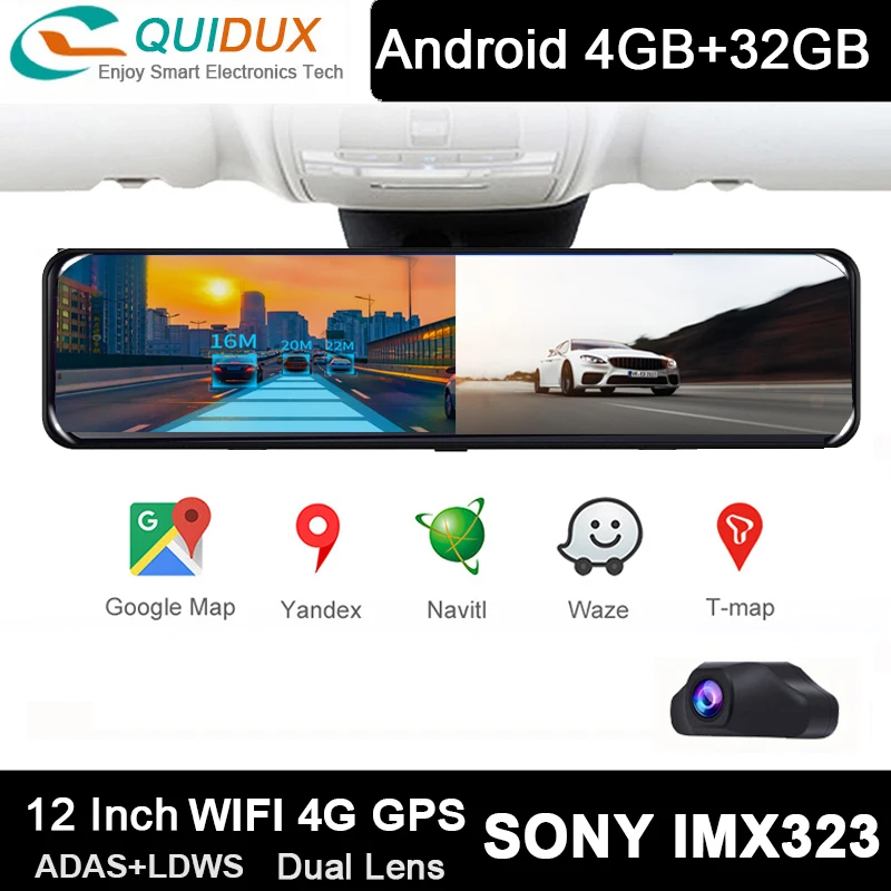 2021 Novo 4GB+32GB 12 Inch Avto Rearview Mirror Dvr Android 8.1 Dash Cam 4K 1080P Kamera, GPS ADAS Wifi 4G Daljinski Video Registrar 5