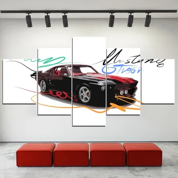 Wall Art Platno HD Tiskanje Barv Ford Mustang GT Avto Sliko Za Dnevni Sobi Doma Dekor 5 Kos Povzetek Umetniške Oljno sliko 3