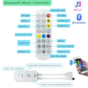 Novi Bluetooth Glasbe LED Trakovi Luči 20M RGB 5050 SMD Prilagodljiv Trak, Vodotesen RGB LED Luči 10M 15M Trak Diod DC 12V Adapter 4