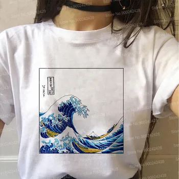 Vaporwave Estetske Velik Val majica s kratkimi rokavi ženske Van Gogh Zvezdnato Noč umetnosti Oljna slika Graphic T-Shirt Zmaj Suši Ramen Vrhovi 3679
