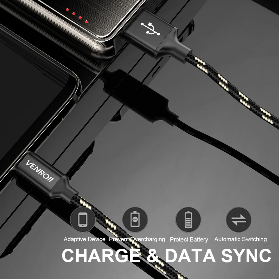 Venroii Micro USB Kabel za Samsung A7 S7 Xiaomi Redmi Opomba 5 6 Pro Huawei Honor 8X 9 Mobilni Telefon, Hitro Polnjenje, Sinhronizacijo Podatkov Kable 5
