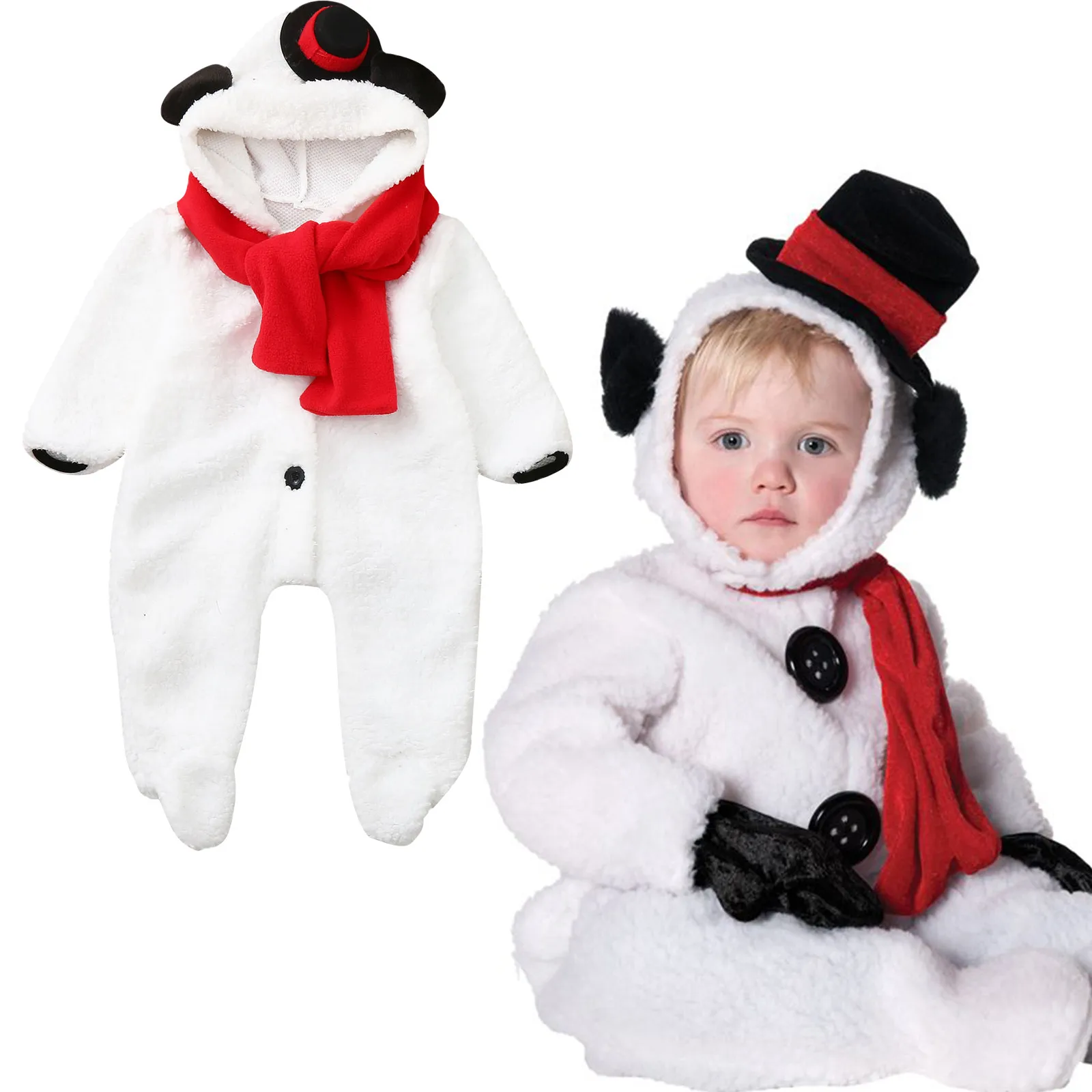 Pozimi Baby Božič Romper Snežaka Newborn Baby Božični Kostum Toplo Runo Baby Božič Oblačila za Malčke Dekle Romper 1-2Y 1