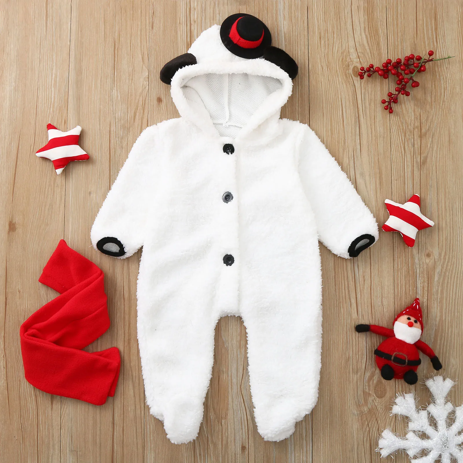 Pozimi Baby Božič Romper Snežaka Newborn Baby Božični Kostum Toplo Runo Baby Božič Oblačila za Malčke Dekle Romper 1-2Y 3