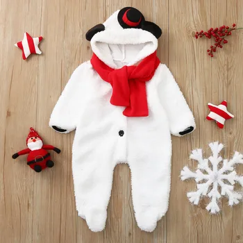 Pozimi Baby Božič Romper Snežaka Newborn Baby Božični Kostum Toplo Runo Baby Božič Oblačila za Malčke Dekle Romper 1-2Y 5