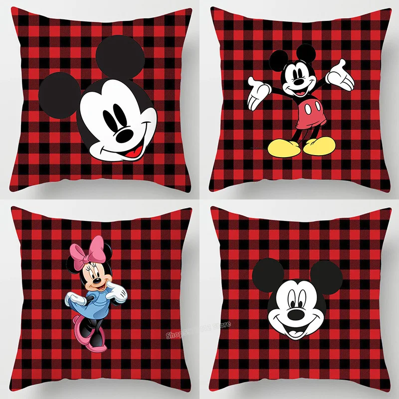 Disney Serije Mickey Mouse Prevleke Rdeče Preverite, Risanka Mickey Minnie Blazino Kritje Blazine Pokrov Božično Dekoracijo Doma 3