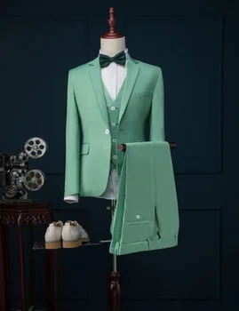 Nov Prihod Zelene Moških Obleko 3Pieces( Suknjič+Hlače+Telovnik+Tie) Custom Made svate Mens Obleke Ženina Terno Masculino Moške Obleke 4133