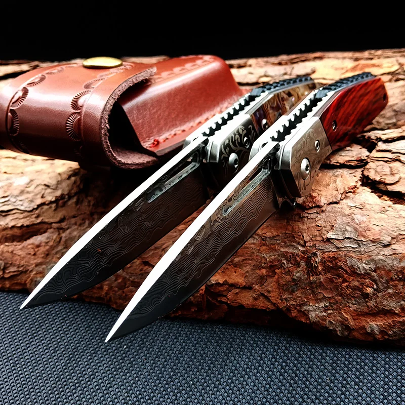 Visoka kakovost Folding nož Taktično Britev Damask rezilo Nosijo Lov za Preživetje, Žepni Noži na Prostem Boj proti Kampiranje EOS Orodje 2