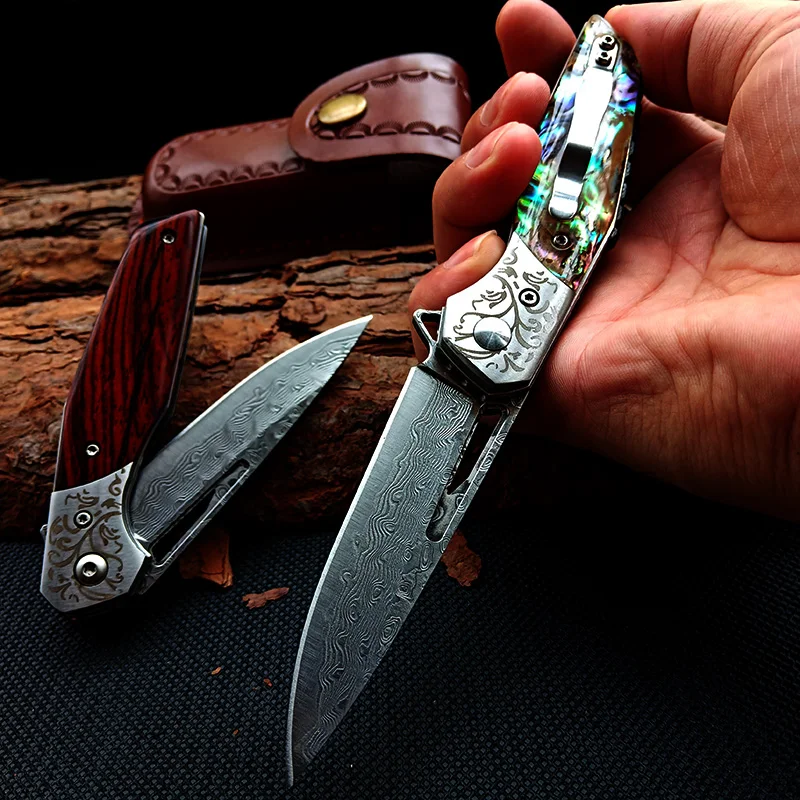 Visoka kakovost Folding nož Taktično Britev Damask rezilo Nosijo Lov za Preživetje, Žepni Noži na Prostem Boj proti Kampiranje EOS Orodje 3