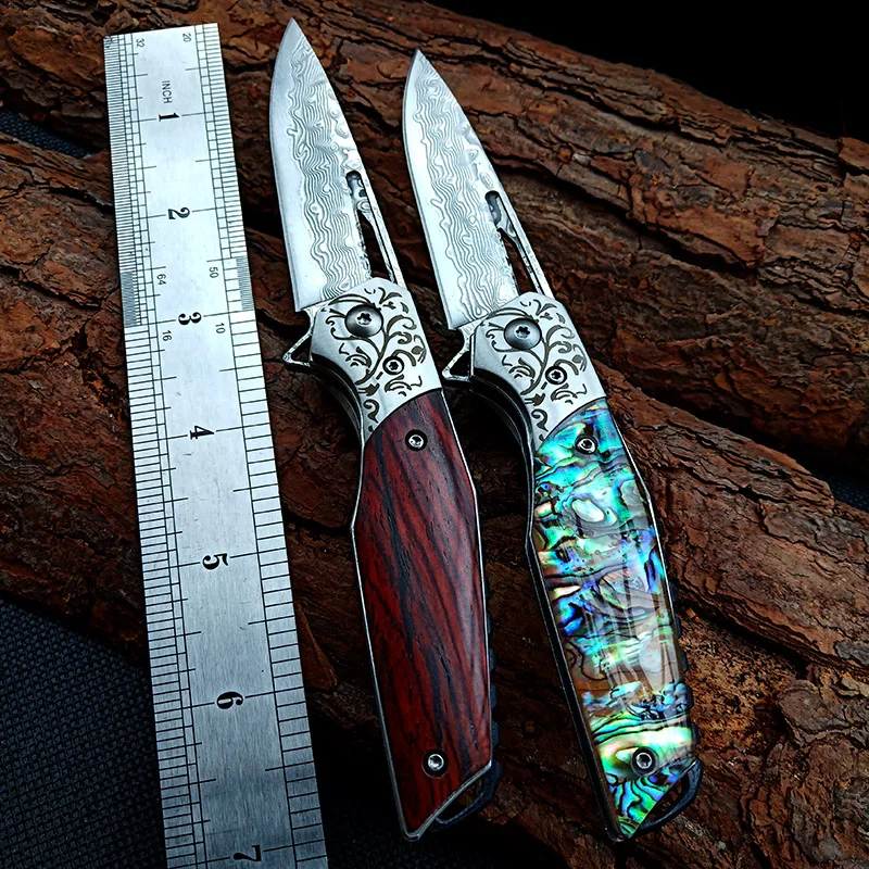 Visoka kakovost Folding nož Taktično Britev Damask rezilo Nosijo Lov za Preživetje, Žepni Noži na Prostem Boj proti Kampiranje EOS Orodje 4