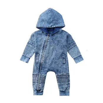 Novorojenček Otroci Baby Boy Girl Denim Hooded Romper Playsuit Hlače, Obleke, Oblačila 42500