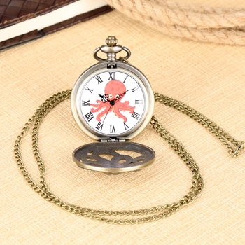 Bron Hobotnica Quartz žepna ura Vintage Ogrlico, Obesek, FOB Ura za Otrok Moški Ženske Verige Retro reloj z Hobotnica Opremo 0